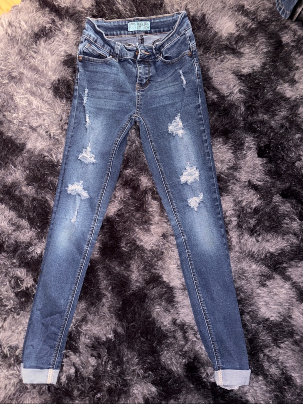 Wax Jeans, Teens Ripped Skinny Jeans - Blue Denim